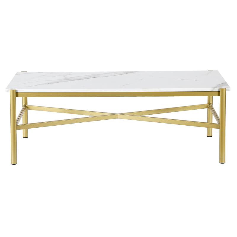 46 Inch Modern Faux Marble Coffee Table Rectangular Metal Base Accent for Living Room Decor - 46"L x 20"W x 16"H