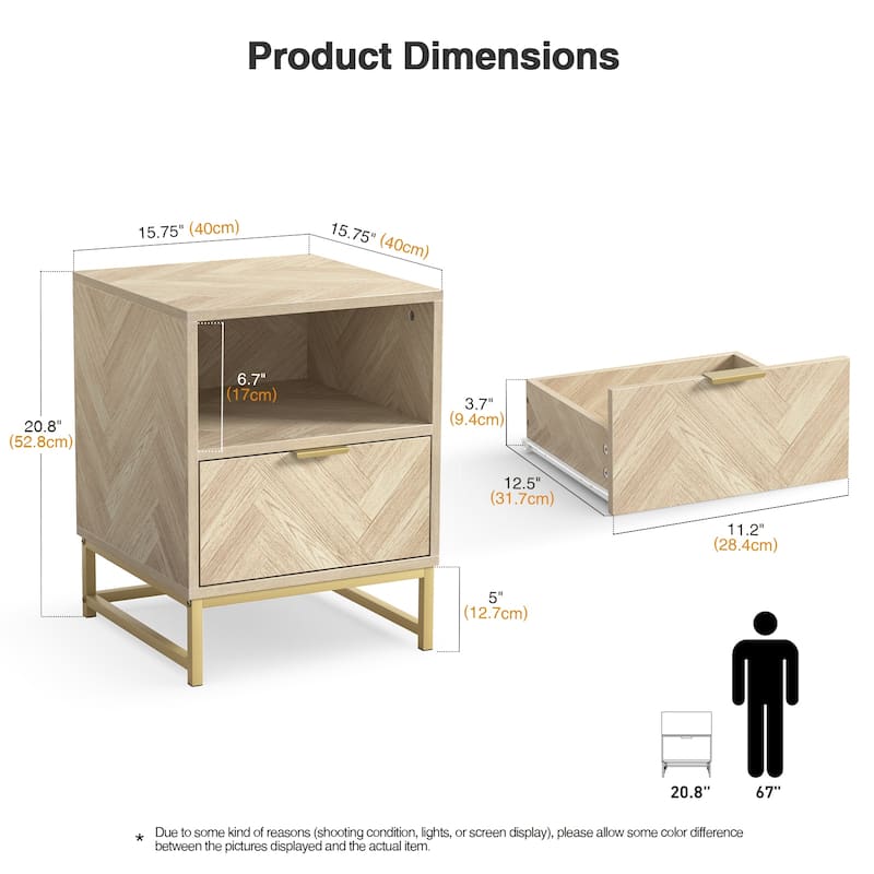 Anmytek Contemporary 1-Drawer Wood Nightstand for Bedroom Bedside Table with Open Shelf