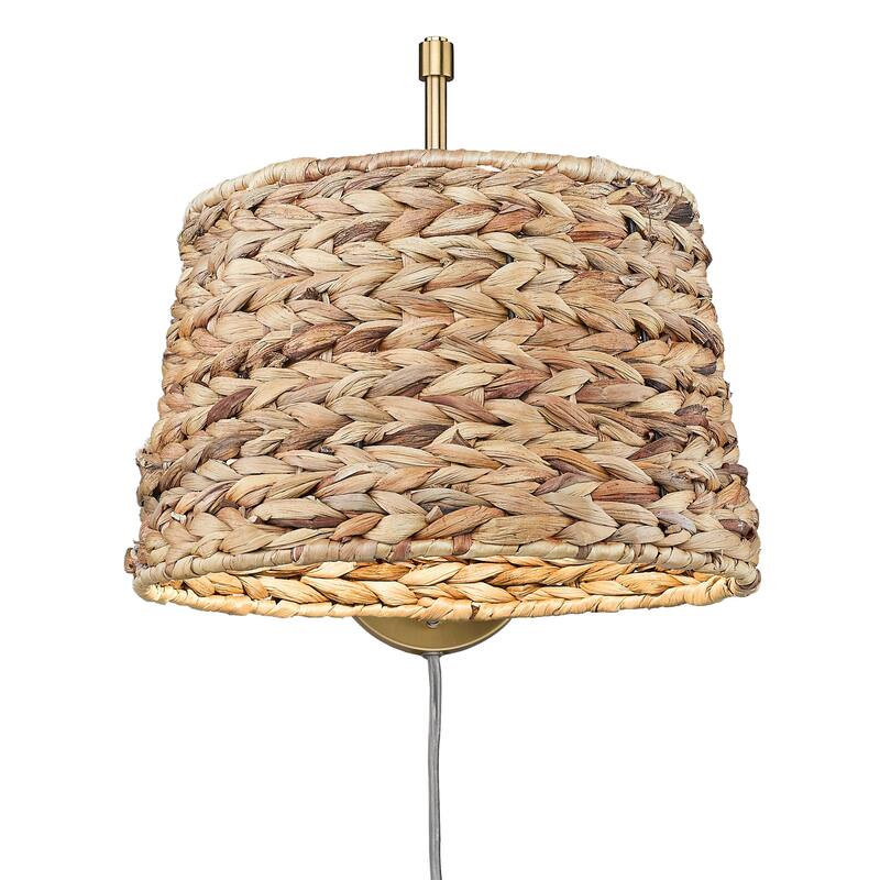 Wry Lighting Ryleigh 1-light Swing Arm in Brushed Champagne Brass and Woven Sweet Grass - 1 Light Articulating Wall Sconce