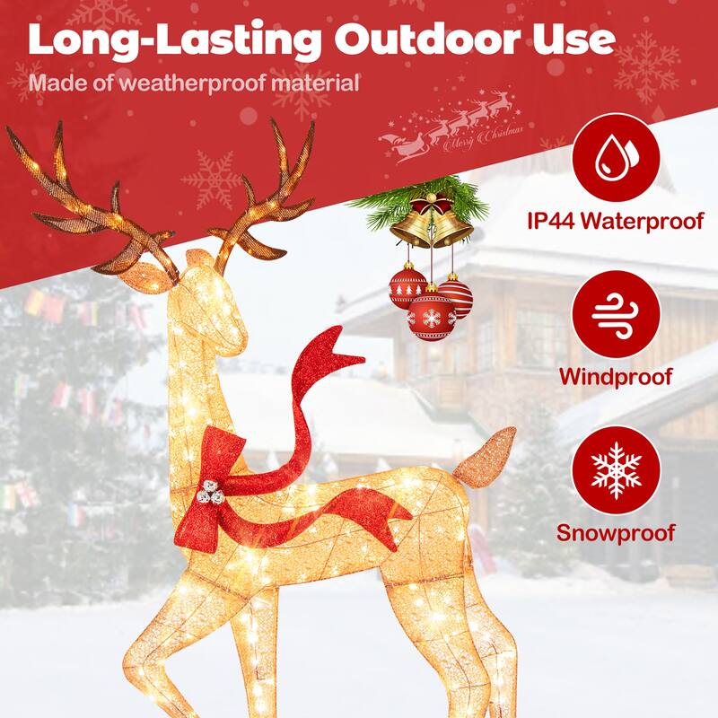 Gymax 3 PCS Large Lighted Christmas Reindeer Family w/440 LED Lights & - See Details