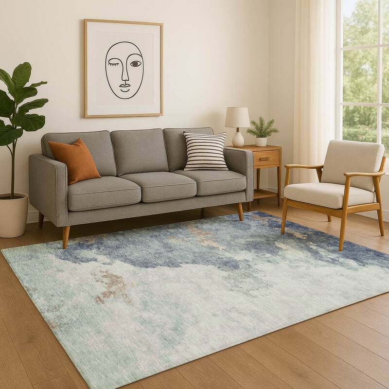Premium Washable Super Soft Modern Storm Mayfield Rug - Seafoam - 3' x 5'