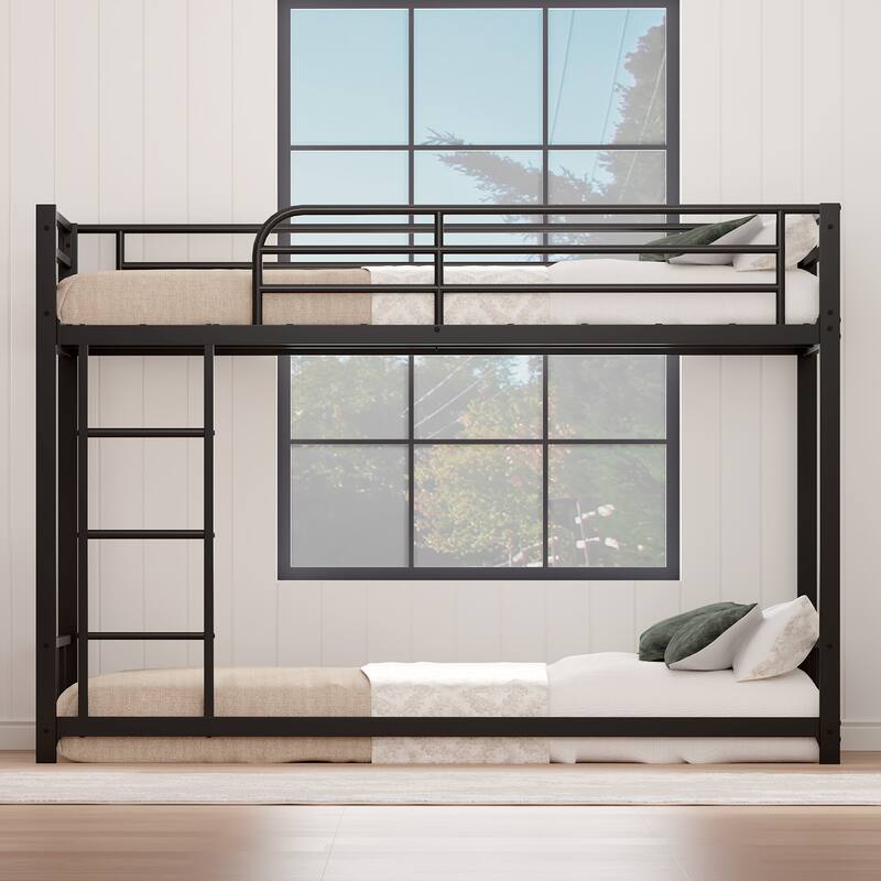 Bunk Bed Twin Over Twin, Heavy Duty Metal Bunk Twin Bed Frames with Safety Guard Rails & Ladder - Black
