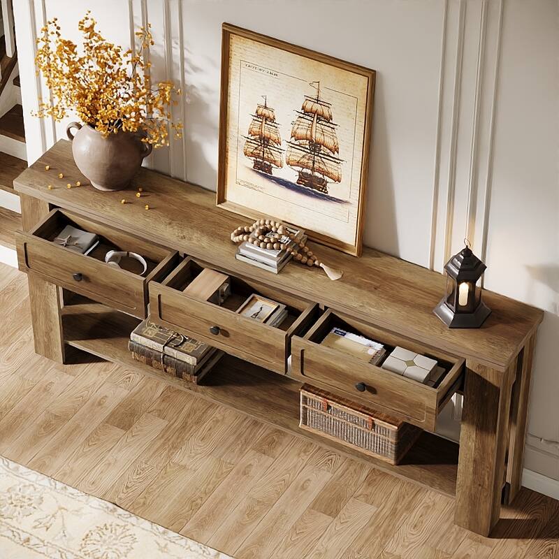 70.9 Inch Extra Long Console Table with 3 Drawers for Entryway, Farmhouse Wood Sofa Table Behind the Couch