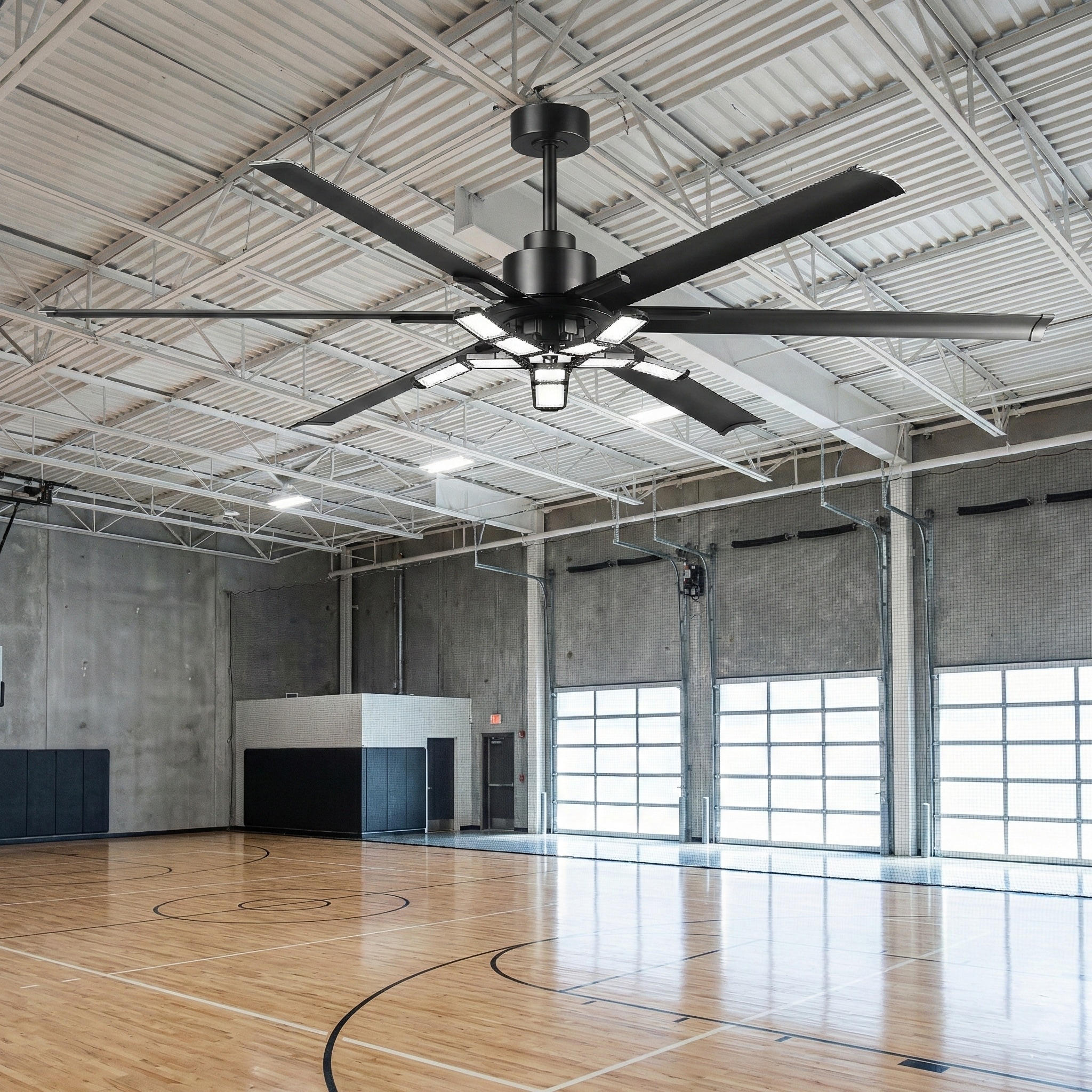 84" Industrial Black Aluminum HVLS Large Ceiling Fan with Foldable Light for Garage