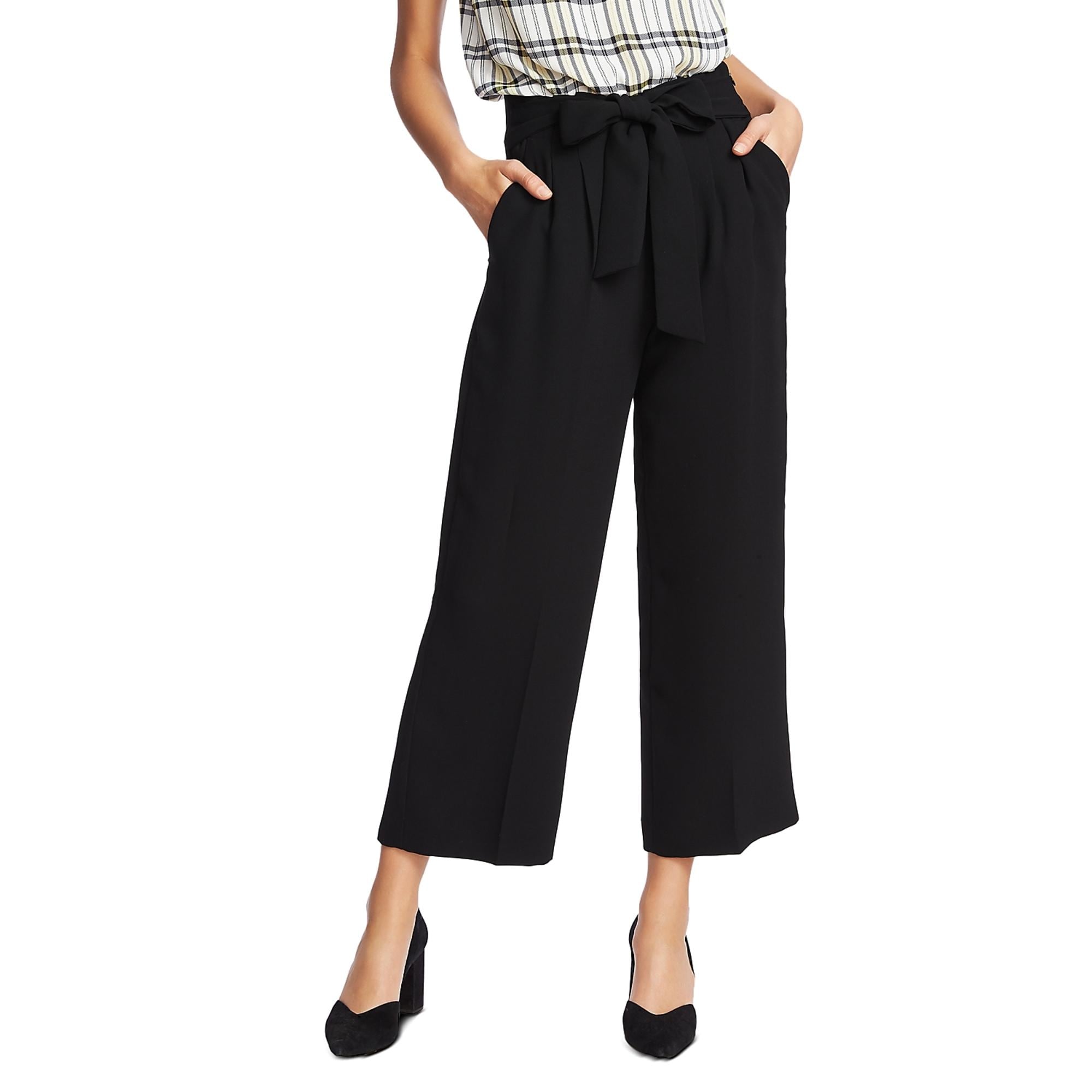 1.State Womens Paperbag Pants Pleated Cropped - Rich Black
