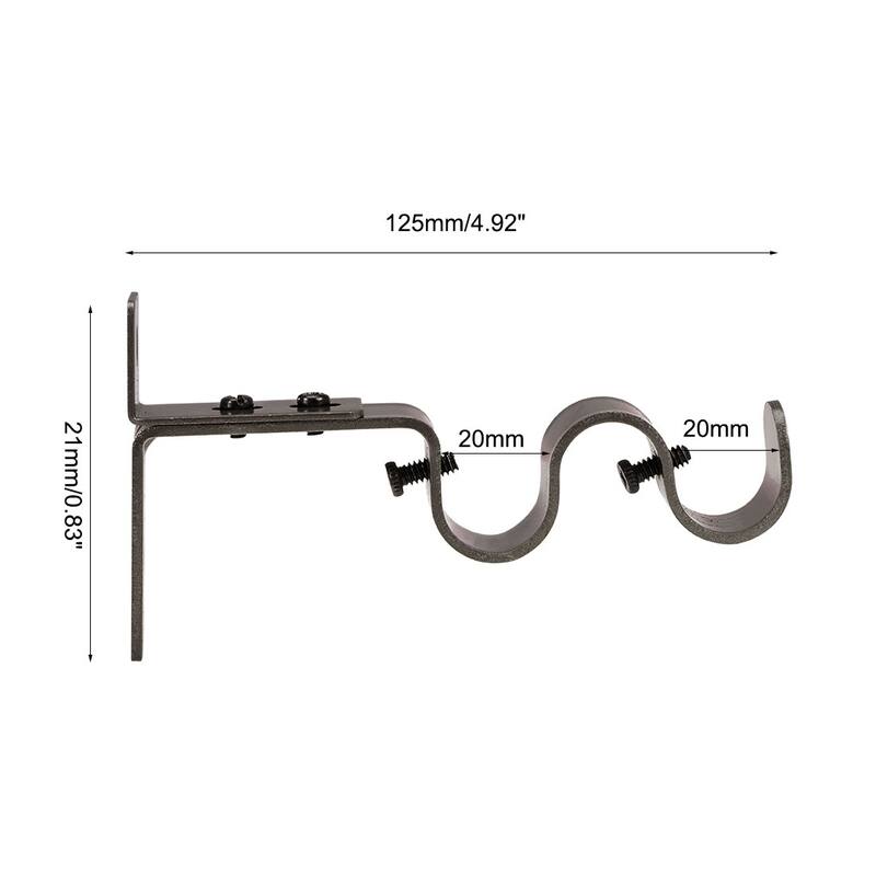 Curtain Rod Bracket Iron Double Holder Support for 18mm 27mm Drapery Rod, 122 x 53 x 16mm 2pcs - Brown - 125x70x21mm - Brown - 125x70x21mm