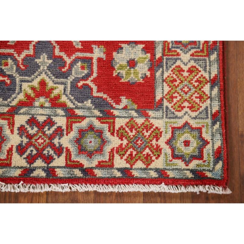 Red Kazak Oriental Foyer Rug Hand-Knotted Geometric Wool Carpet - 2'0" x 3'1"