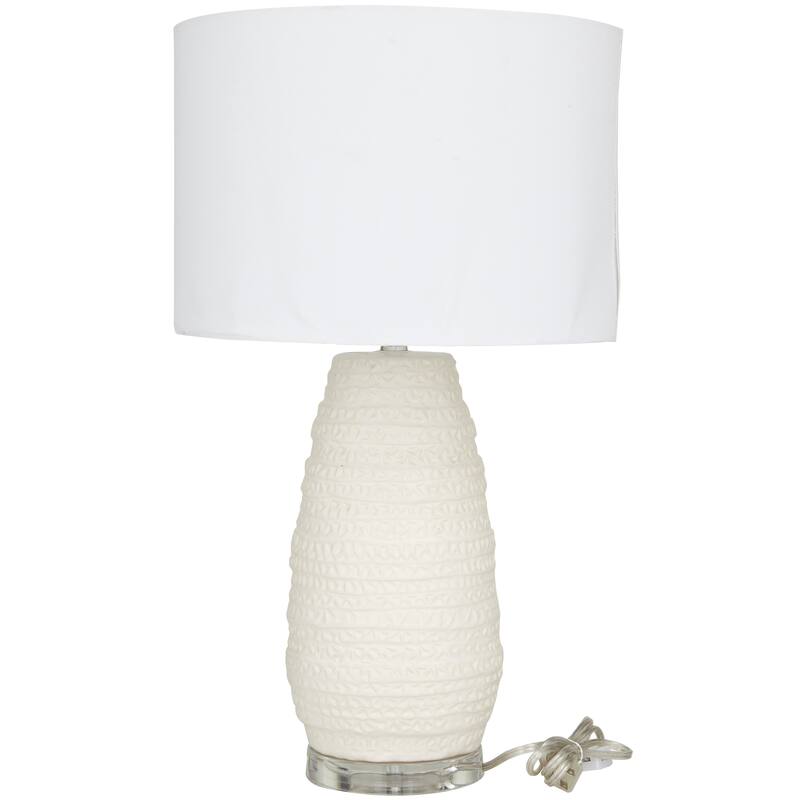 Cream Ceramic Gourd Style Base Room Table Lamp with Drum Shade
