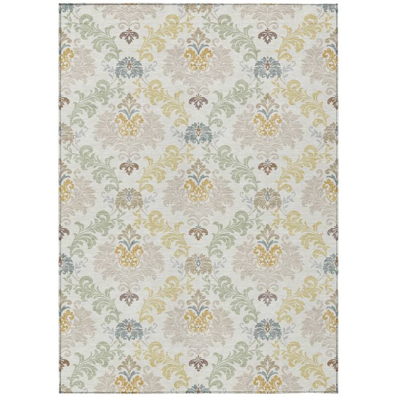 Machine Washable Indoor/ Outdoor Damask Patna Chantille Rug