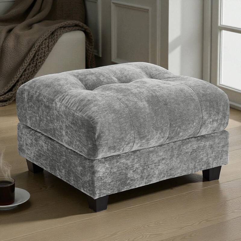 93" 3+1 Seater Sofa with Ottoman, Adjustable 4-Position Backrest, Soft Chenille Upholstery and 3 Pillows for Living Room