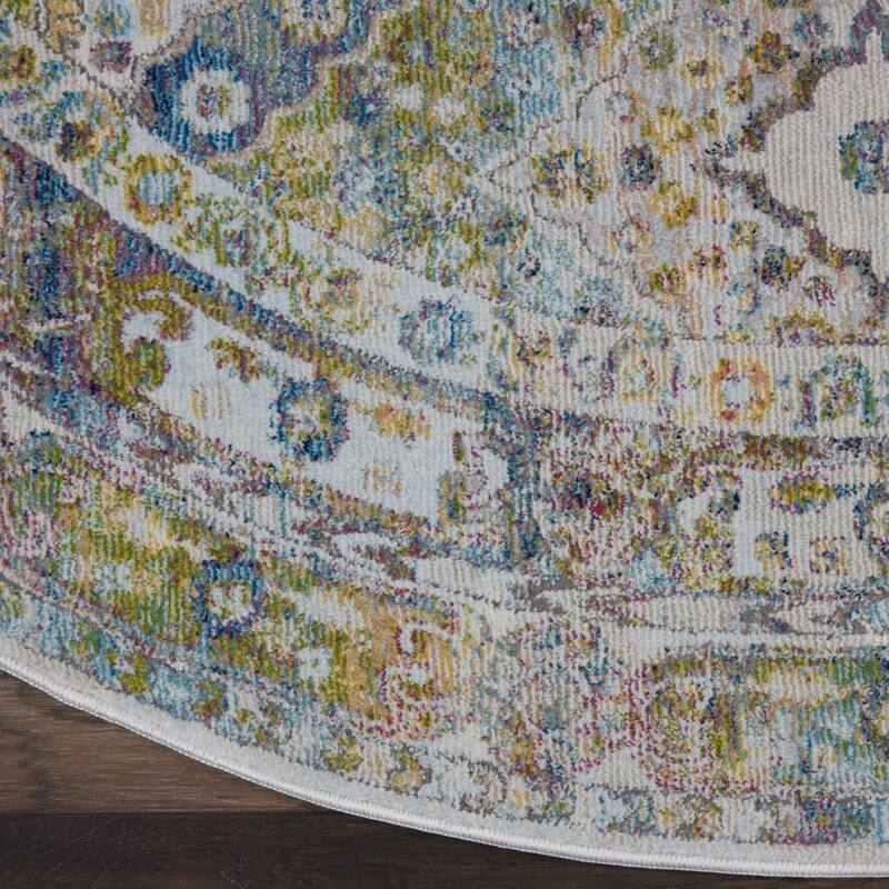 Home Power Loomed Distressed Geometric Floral Traditional Non Skid Area Rug By HomeRoots - 72' X '72' X '0.5