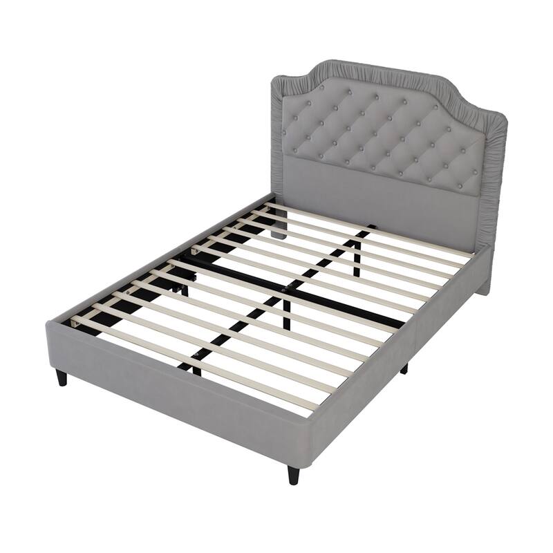 Full Size Upholstered Bed with Ruched and Button Tufted Headboard