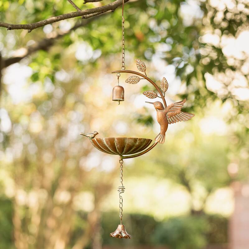 Glitzhome 25"H Faux Copper Patina Finish Hummingbird Birdfeeder