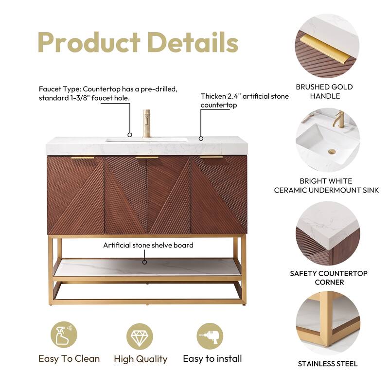 Mahon Single Bath Vanity with Composite Stone Top without Mirror