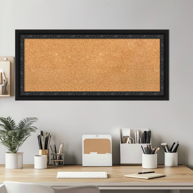Downton Black Wood Framed Cork Board - Bulletin Board, Organization Board, Pin Board