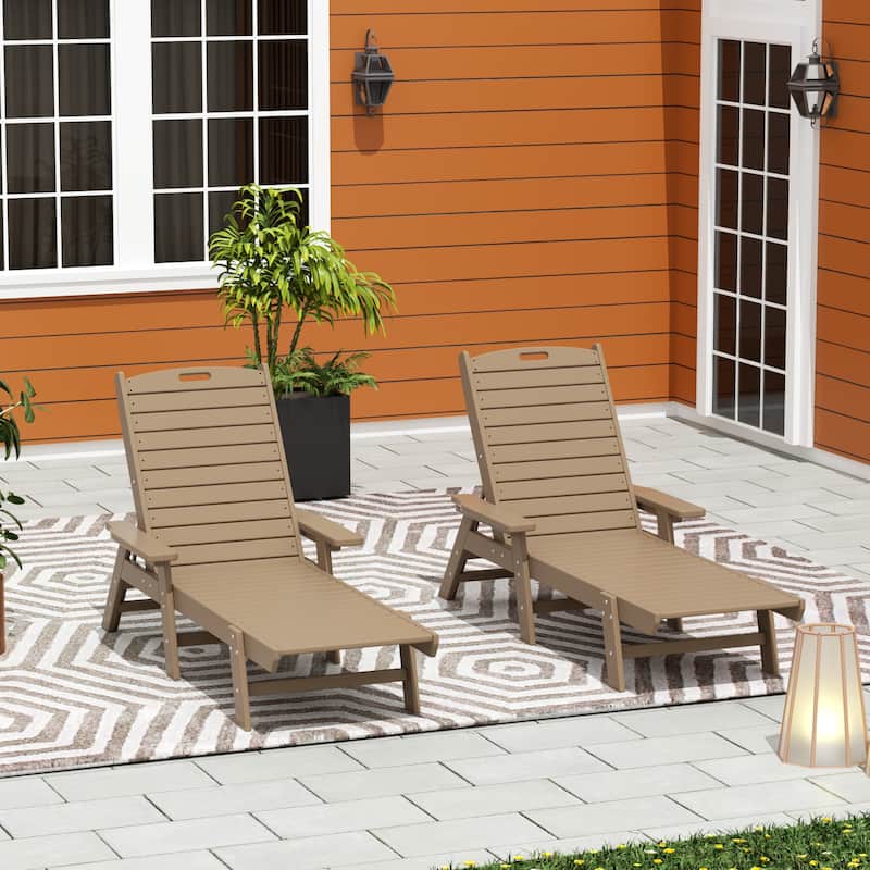 Laguna Hdpe All Weather Outdoor Patio Pool Reclining Chaise Lounge (Set Of 2) - Weathered Wood