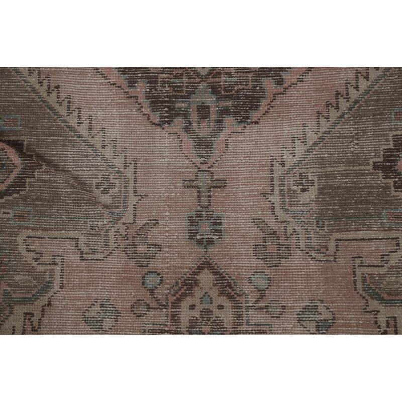 Hand Knotted Oriental 100% Wool Carpet Traditional Geometric Pink Hamedan Runner Rug - 9' 7'' X 3' 3''