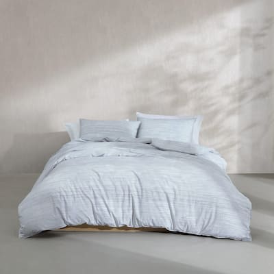 Calvin Klein Wavy Stripe Cotton Blue Reversible Comforter Set