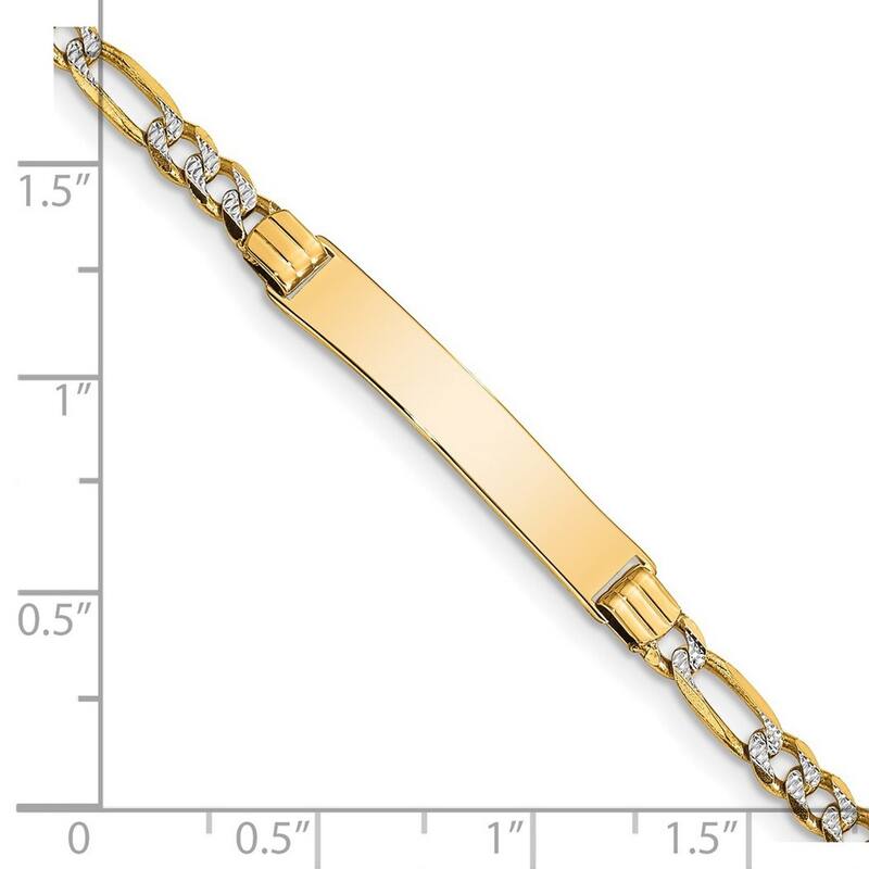 Curata 14k Yellow Gold Polished Engravable Lobster Claw Closure 6 Inch Pave Figaro Link ID for boys or girls bracelet - Lobster