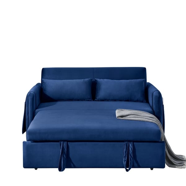 Velvet Loveseat Sofa Convertible Pull out Sofa Bed with Adjustable