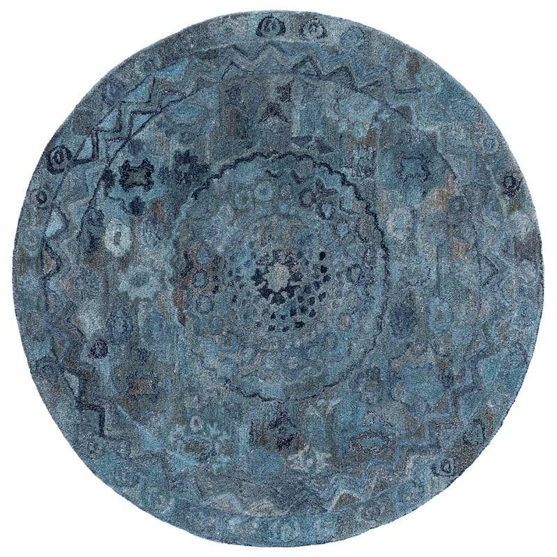 SAFAVIEH Handmade Anatolia Ramzia Traditional Rug - 6' Round - Blue