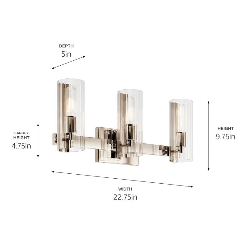 Jemsa 22.75 in. 3-Light Bathroom Vanity Light with Clear Fluted Glass