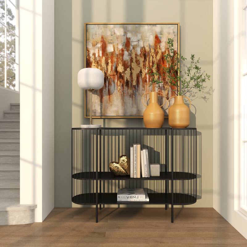 Yellow Metal Decorative Vase with Handles (Set of 2)