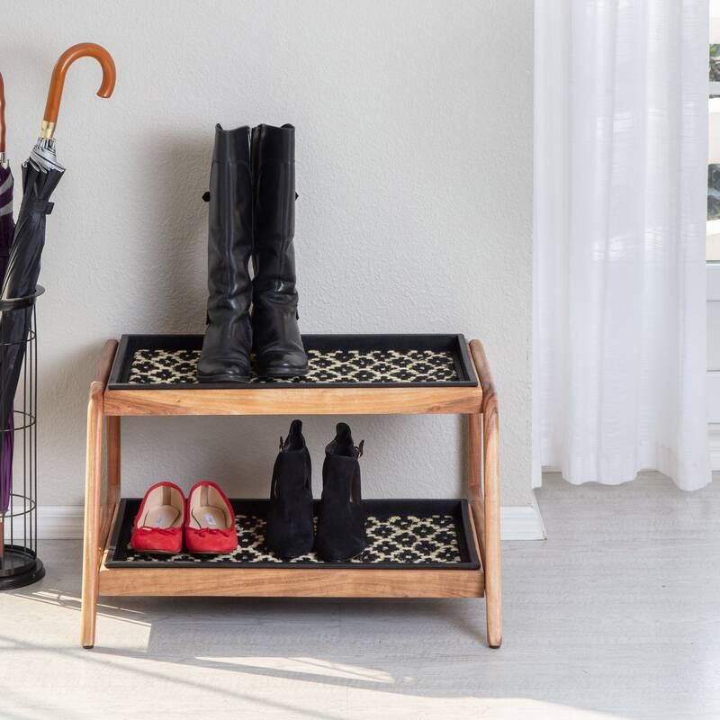 Jani Double-Tier Natural Stand 2-Pair Rubber Boot Trays