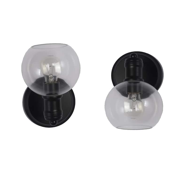 1-light Matte Black Wall Sconce w/ Clear Globe Glass