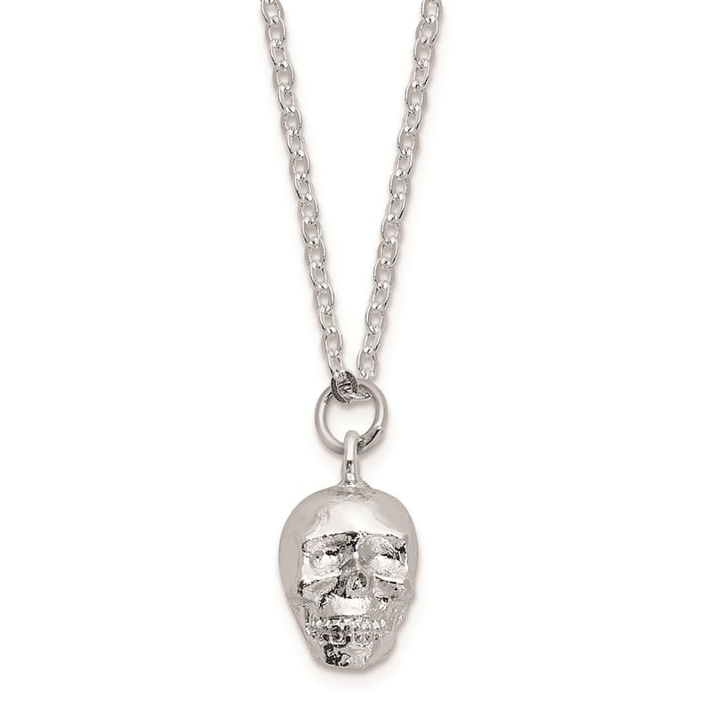 Curata Pewter Crystals Silver-Tone Enameled Treasure Trove Full Crystal Skull Trinket Box on 18 Inch Necklace