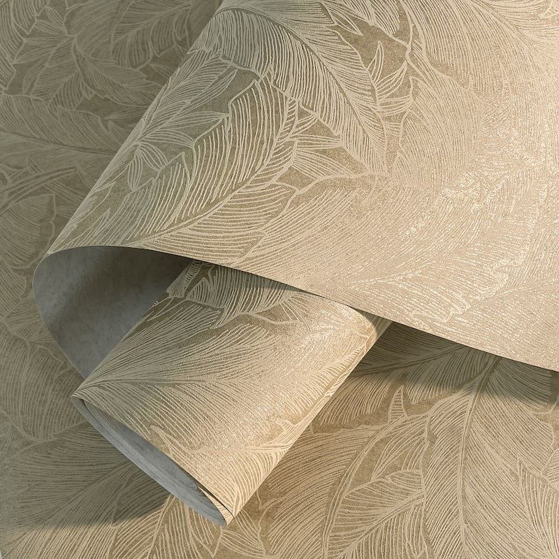Seabrook Designs Deco Banana Leaf Nonwoven Unpasted Wallpaper - 27 in. W x 27 ft. L - Old Gold