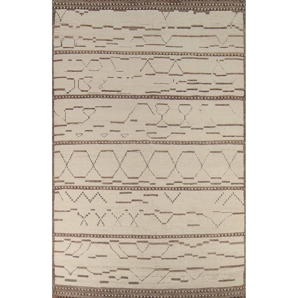 Ivory Moroccan Abstract Area Rug Handmade Wool Carpet - 8'10"x 12'8"