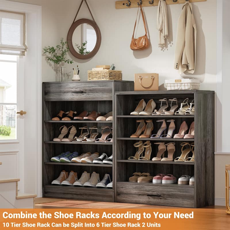 9-Tier Shoe Cabinet with 2 Drawers, Freestanding Closet Organizer with Adjustable Storage Shelves