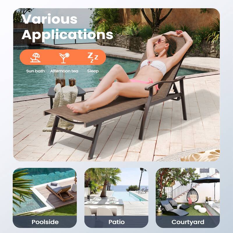 Pellebant 2PCS Patio Aluminum Adjustable Chaise Lounge Chair