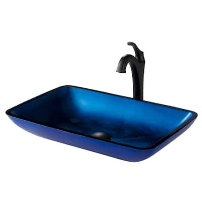 Kraus Glass Vessel Sink, Bathroom Faucet, Mounting Ring