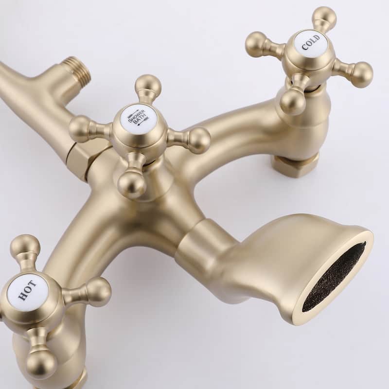 39.37"H Solid Brass 3 Handle Floor Mounted Clawfoot Tub Faucet with Diverter