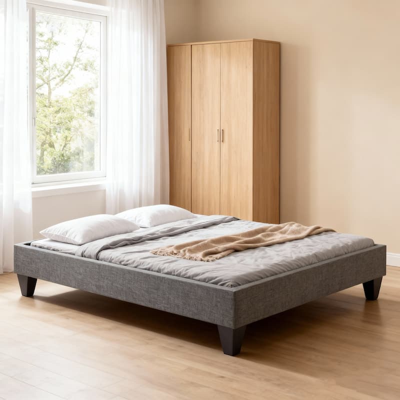 13" Modern Grey Queen Platform Bed Frame, No Headboard Design