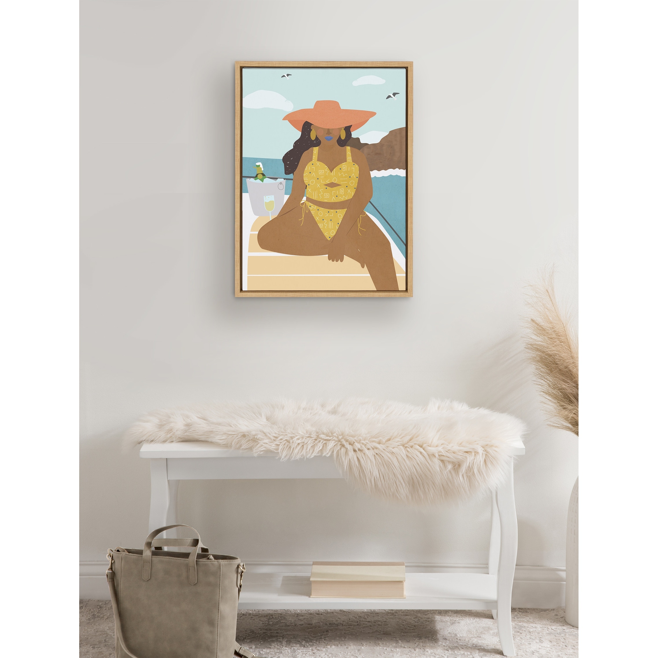 Amigo Atravesar Tierra Kate and Laurel Sylvie Lady on a Boat Framed Canvas by Queenbe Monyei -  Overstock - 33070035