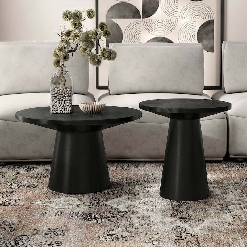 Furniture of America Vitten Modern 2-Piece Solid Wood Round Accent Table Set - Black