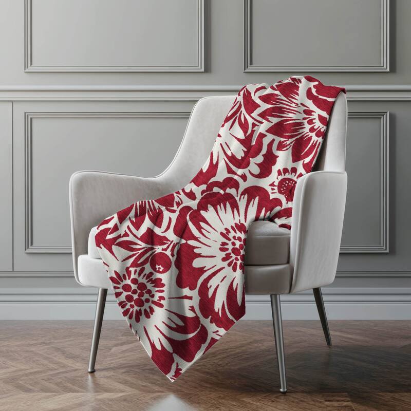 Premium Machine Washable Modern Floral Sherpa Throw Blanket - Burgundy - 4'2" x 5'10"