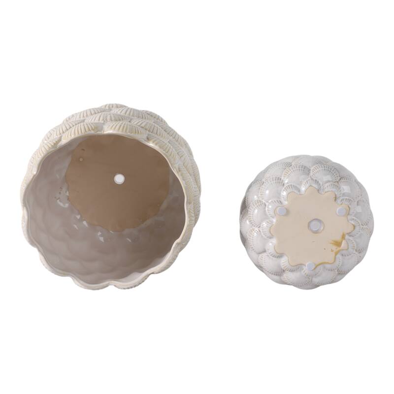 Stoneware Planters Embossed Fan Pattern (Set of 2) - 7", 5" White - 9" x 9" x 7"