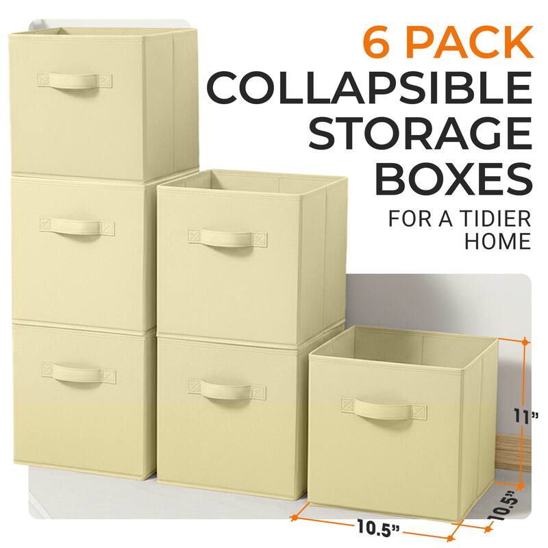 Cheer Collection 6 Pack Fabric Storage Cubes with Dual Handles Collapsible Organizer Bins