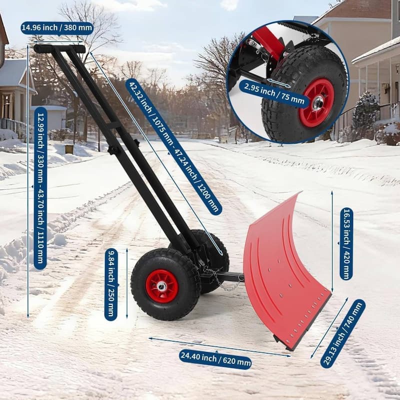 Heavy Duty 30-Inch Wheeled Snow Shovel with Adjustable Ergonomic Handle