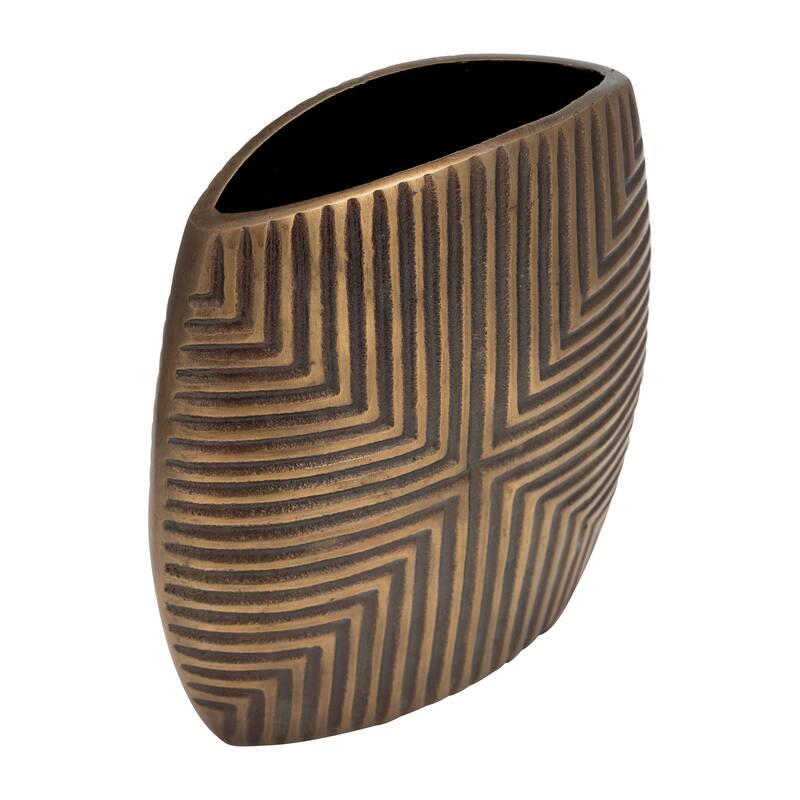 10" Ribbed Metal Vase Contemporary Bronze/Copper Aluminum Decorative Table Vase For Home, Office, Outdoor Decor
