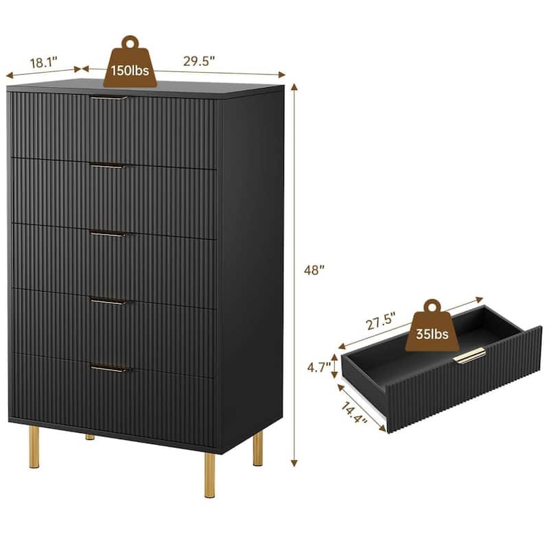 Modern Design 5 Drawer Dresser, Storage Cabinet for Bedroom, Living Room, Closet, Hallway