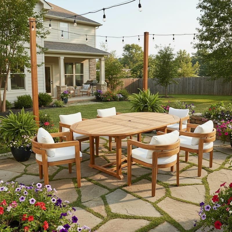 Christopher Knight Home - Acacia Wood Outdoor Patio Dining Chair Set with Cushions