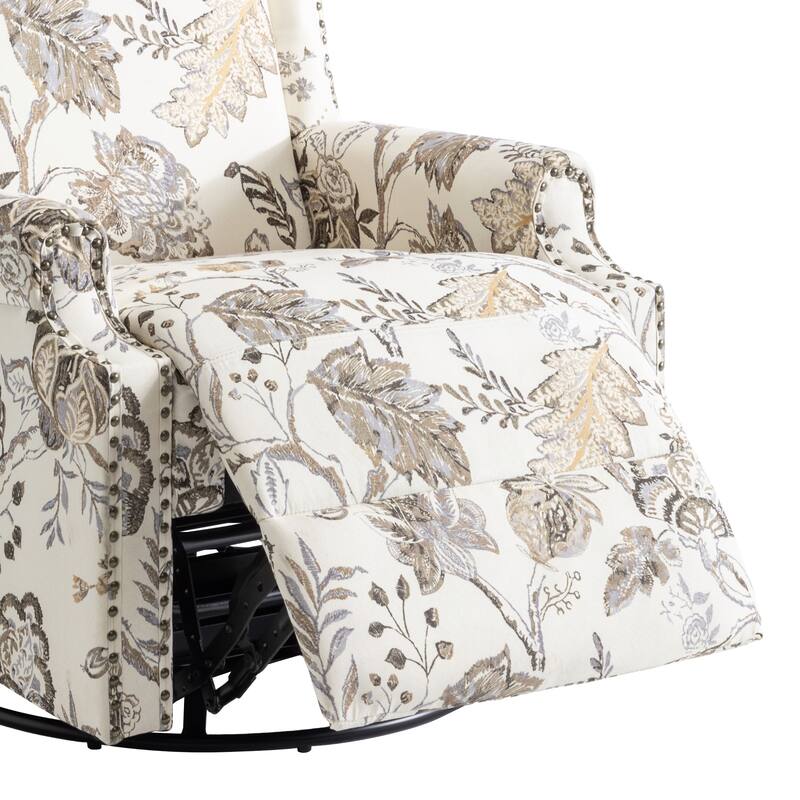 29'' W Pattern Floral Swivel Manual Push Back Recliner Glider Chair