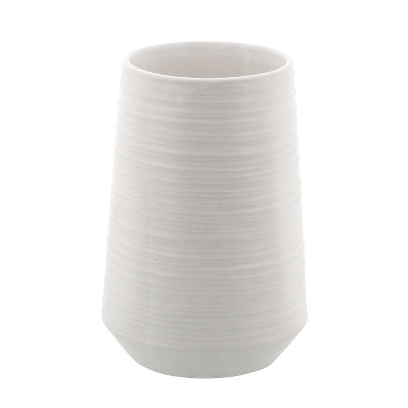 CosmoLiving by Cosmopolitan White Porcelain Ceramic Ribbed Decorative Vase