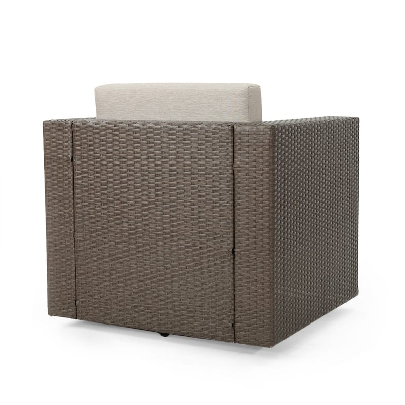 Puerta Outdoor 4-piece Wicker Swivel Chair Set with Square Firepit by Christopher Knight Home