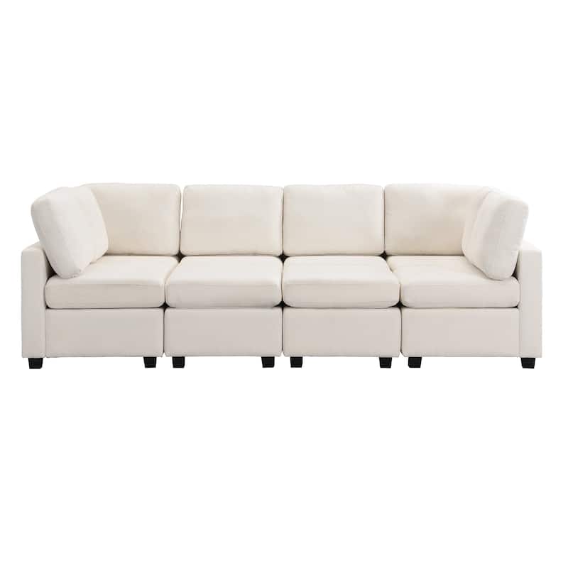 103" Chenille U-Shape Sectional Sofa 6-Seat Convertible Sleeper with 2 Ottomans and 3 USB Ports